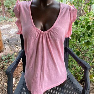 Anthropologie Little Yellow Button Tank Top with Tie Back and Ruffle Sleeves